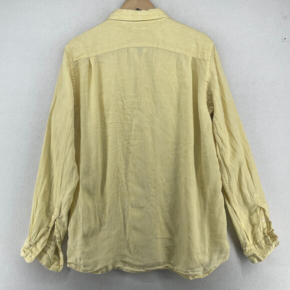 UNIQLO Shirt Mens L 100% Premium Linen Lightweight Button Up Long Sleeve Yellow - Picture 3 of 13